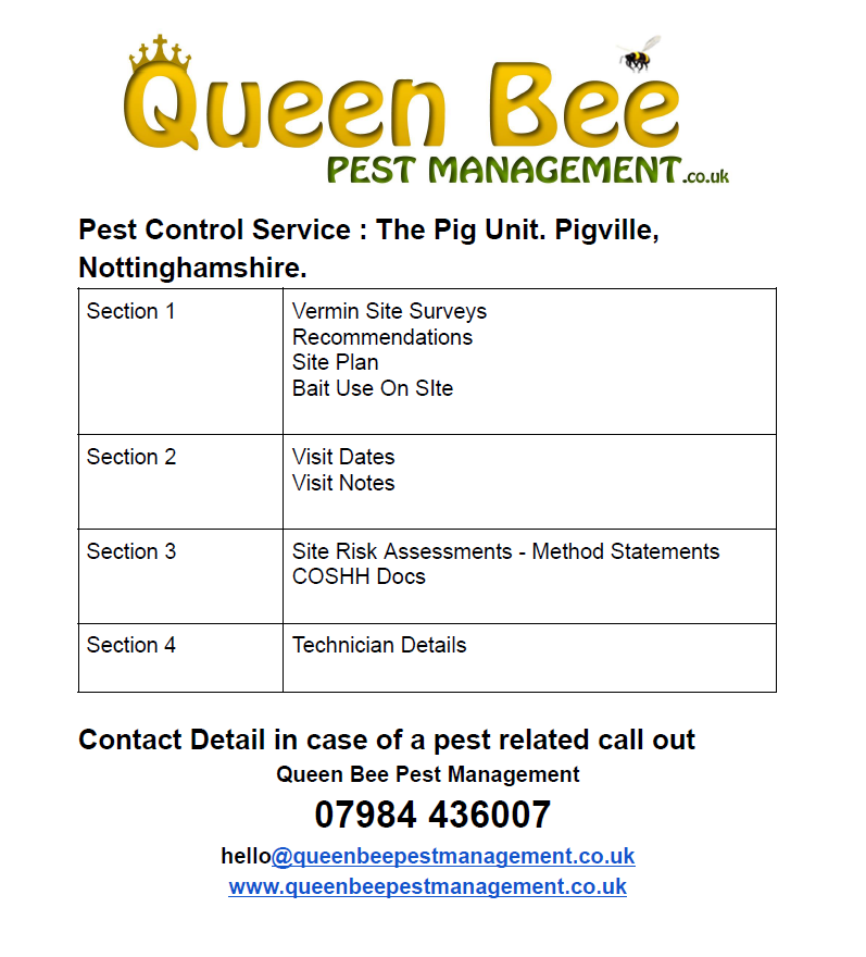 Queen Bee Farming Pest Control Paperwork